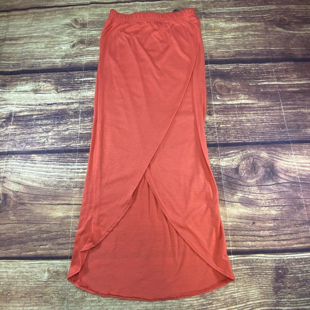 Streetwear Society Coral Orange Long Skirt High Rise Elastic Waist Light Small